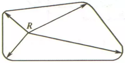 钣金加工件圆角的半径r≥0.5t(t为板厚)，如图所示